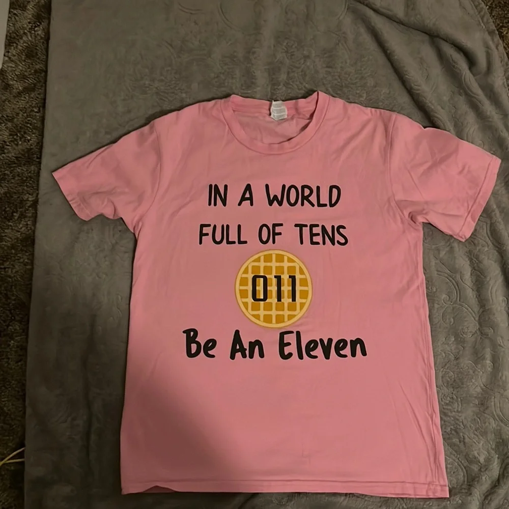 EUC LARGE STRANGER THINGS GRAPHIC TEE LARGE PINK AND BLACK Port & Compan…